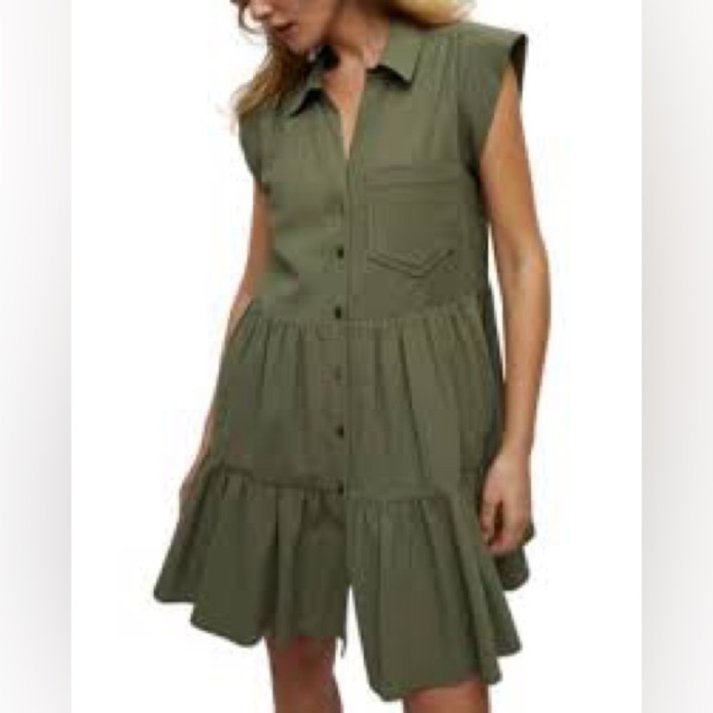 Veronica Beard Trisha Tiered Shirt Green Dress with liner Button Down Size Large - Picture 15 of 15